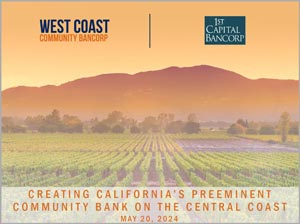 West Coast Community Bancorp | 1st Capitol Bancorp Merger Presentation Cover Image