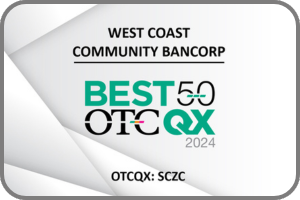 Graphic: West Coast Community Bancorp OTCQX Best 50, trading name SCZC