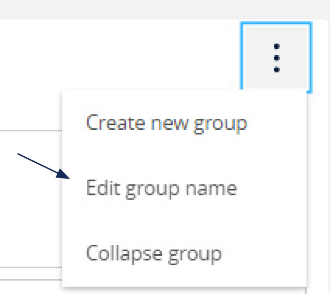 Image showing a closeup of the Options Icon area that also shows where to locate Edit Group Name within the dropdown menu.