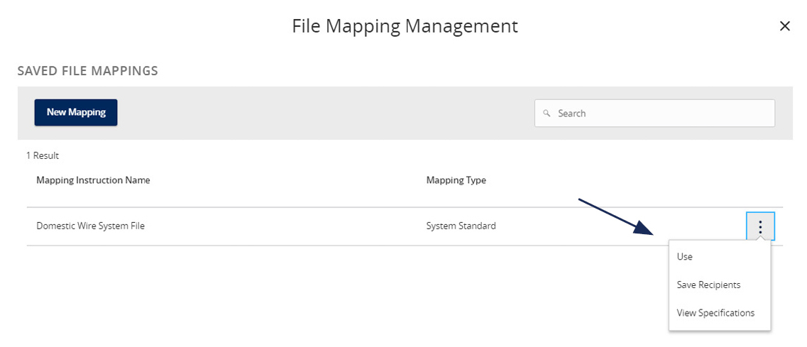 Image of File Mapping Management showing where to select Use option from a dropdown menu.