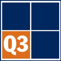 Graphic: Square with 4 quadrants, bottom left square says Q3 on orange background and other squares are navy blue